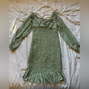 Timing Green Patterned Long Sleeve Dress